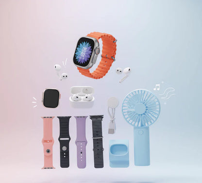 3-in-1 Smart Watch Set – Smart Watch, Wireless Earbuds & Mini Fan Combo