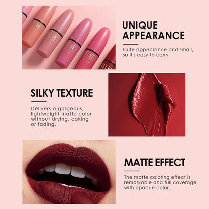 Bullet Matte Lipstick Set – 6 Pcs Waterproof Non-Stick Lip Color Kit