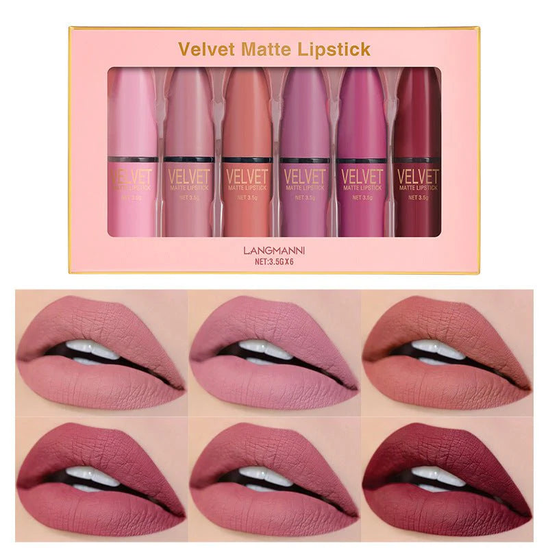 Bullet Matte Lipstick Set – 6 Pcs Waterproof Non-Stick Lip Color Kit