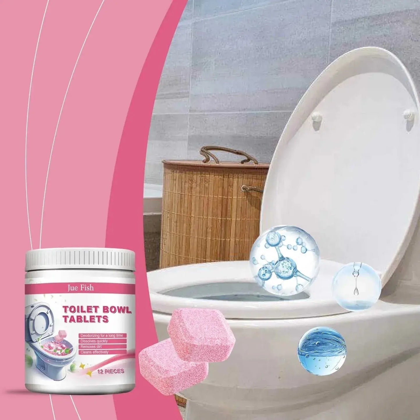 Jue Fish Toilet Bowl Cleaning Tablets (12 Pieces) – Toilet Cleaner & Deodorizer for Fresh, Stain-Free Toilets