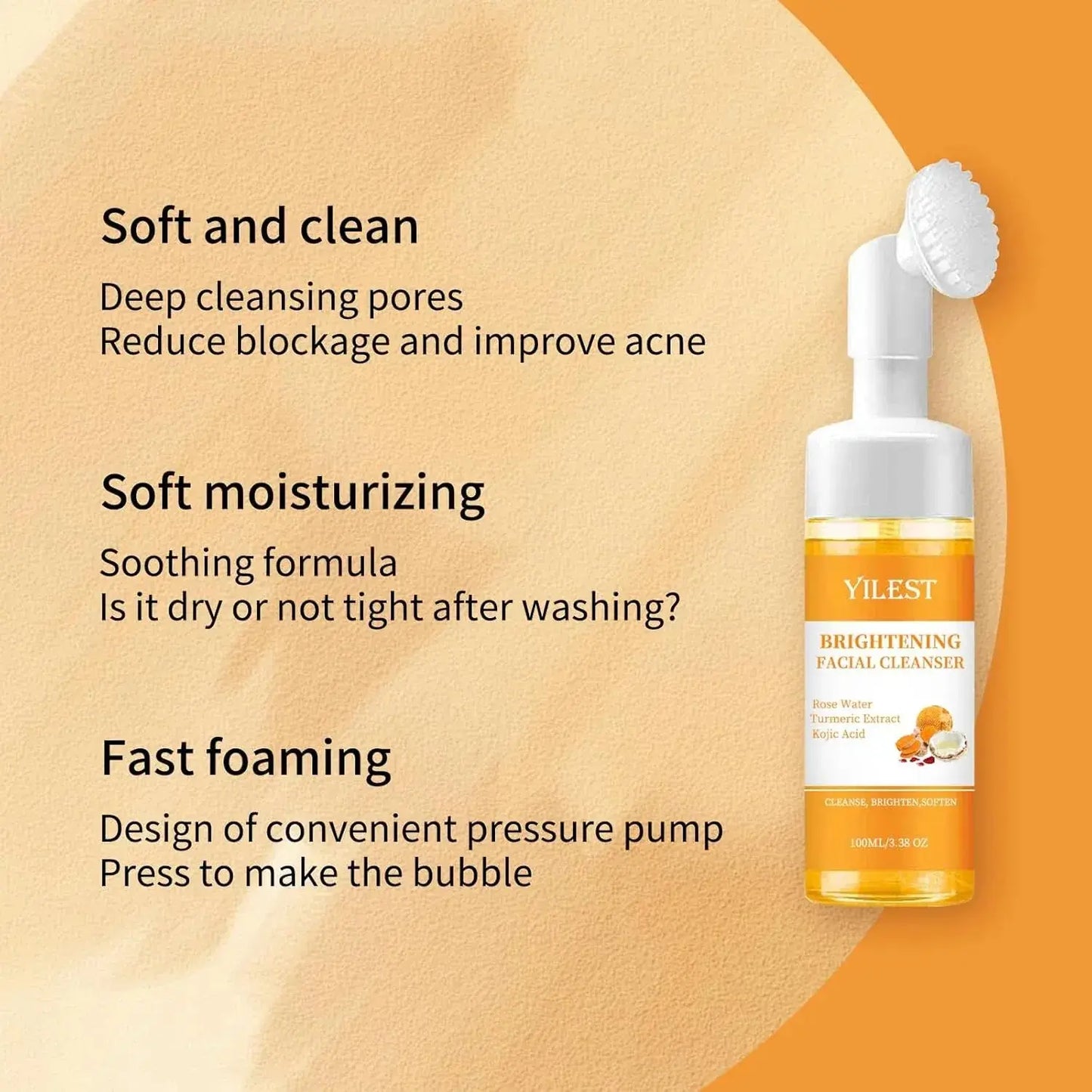 🔥Turmeric Facial Cleanser with Silicone Brush – Brightening Face Wash