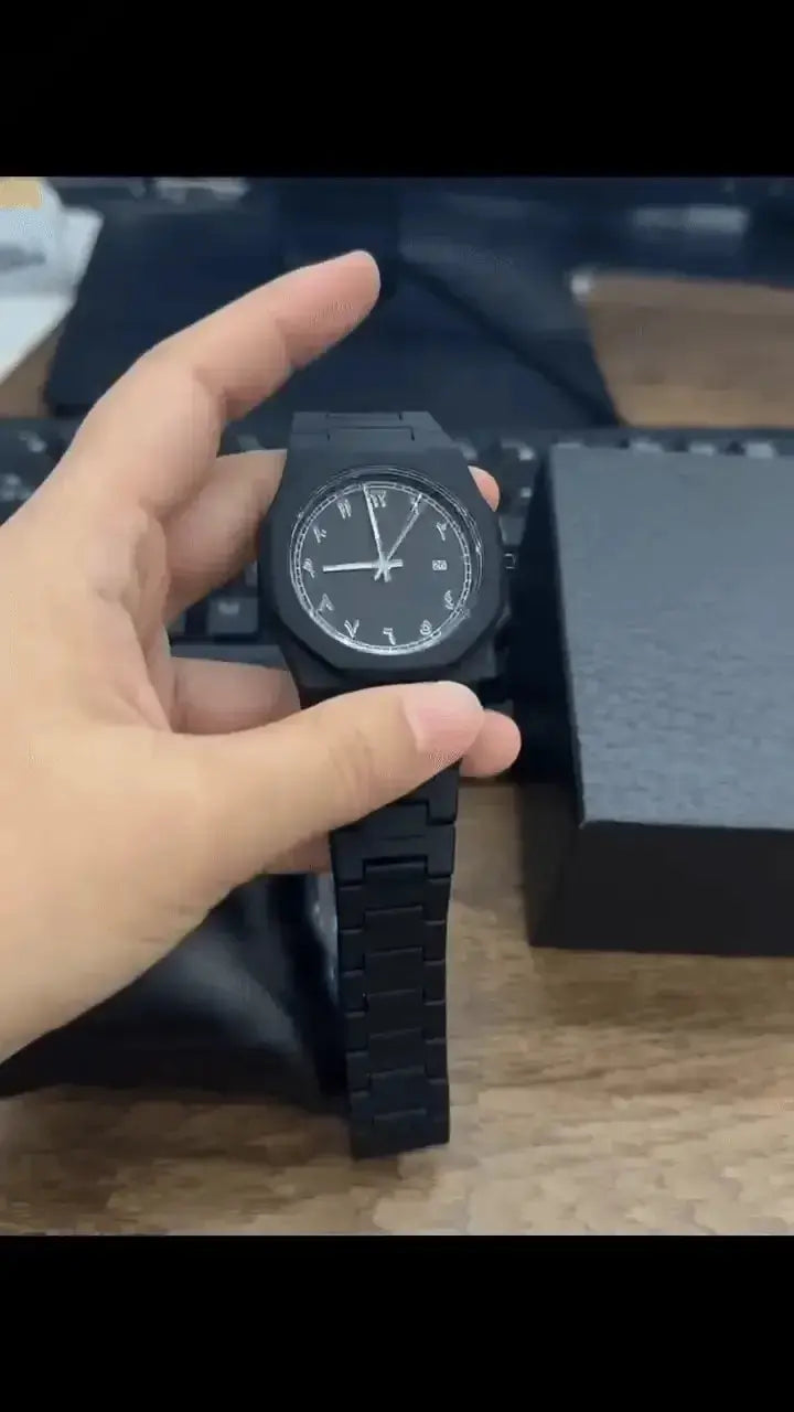 🔥Luxury Stainless Steel Arabic Numeral Watch for Men – Black Quartz Wrist Watch