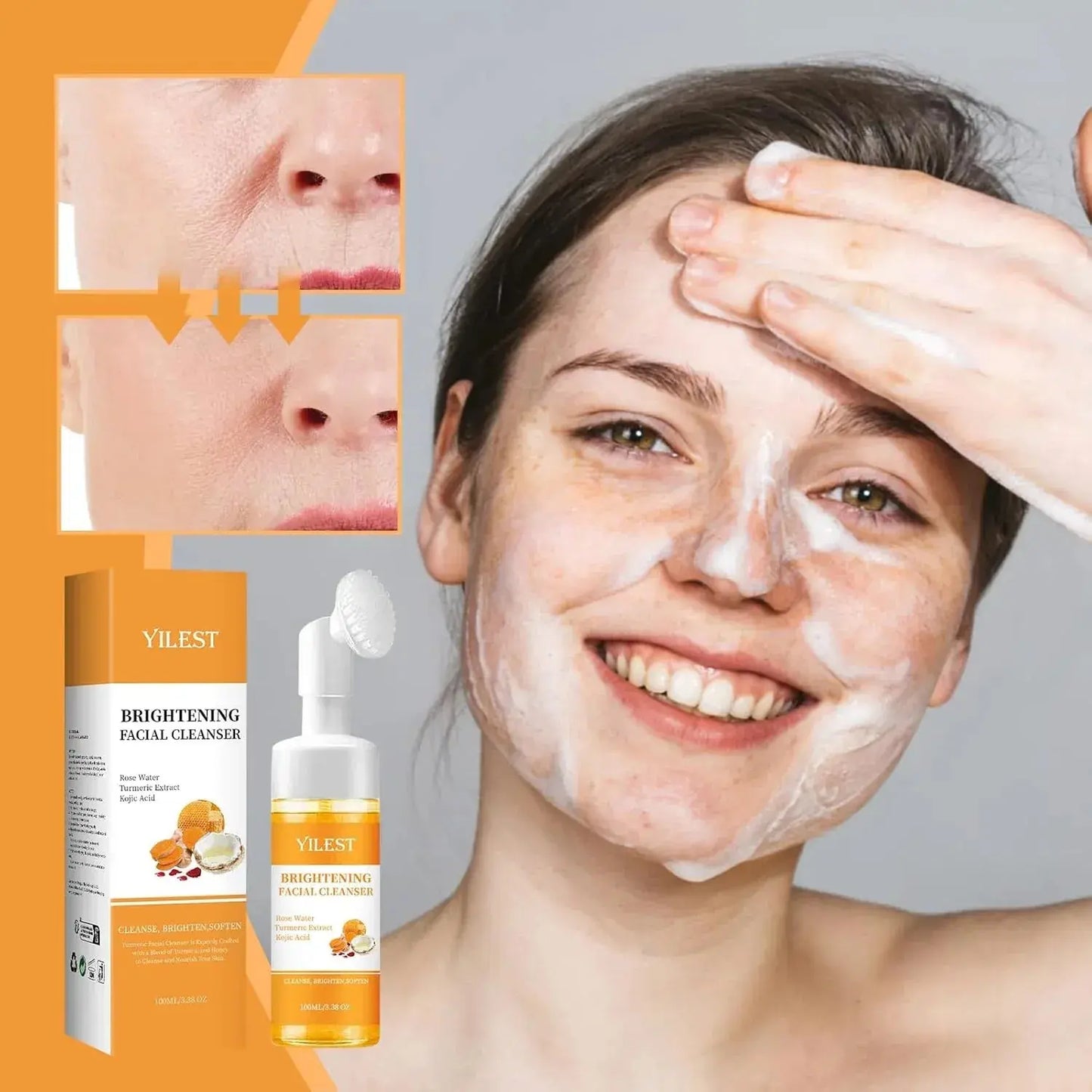 🔥Turmeric Facial Cleanser with Silicone Brush – Brightening Face Wash