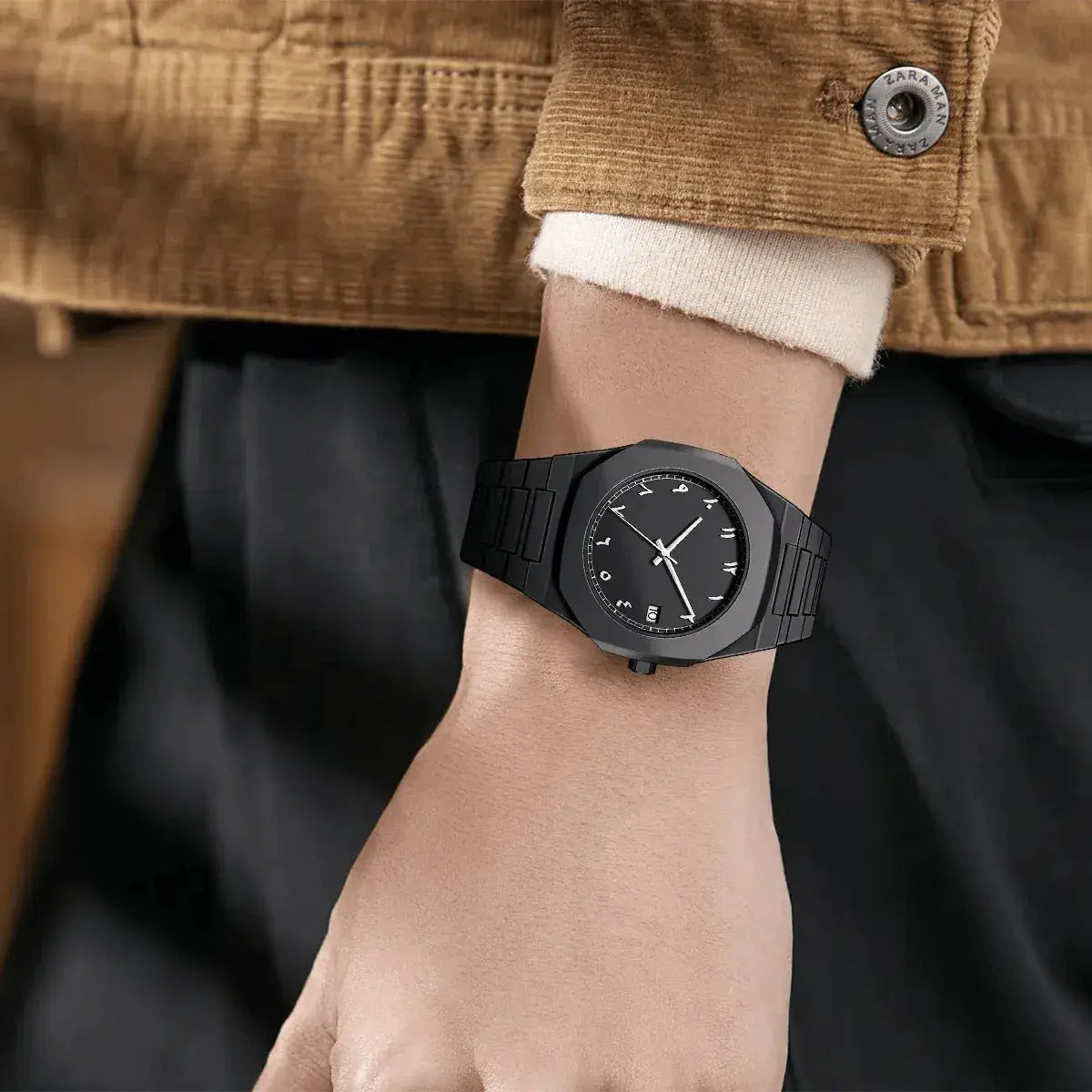 🔥Luxury Stainless Steel Arabic Numeral Watch for Men – Black Quartz Wrist Watch