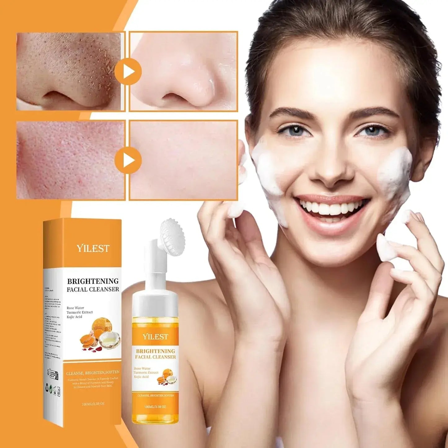 🔥Turmeric Facial Cleanser with Silicone Brush – Brightening Face Wash